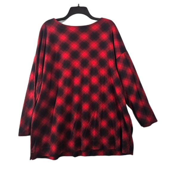 J. Jill 2X Scoop-Neck Oversized Tunic Supima Cotton Checkered Camping Fall - Picture 3 of 6